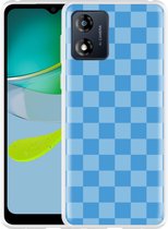 Cazy Hoesje geschikt voor Motorola Moto E13 4G Blauw Dambordpatroon