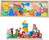 Puzzelen, bouwen en spelen met houten dieren - Jigsaw - Jigsaw puzzel - Bouwen speelgoed – Balansspel - Creatief kinderen - Creatief speelgoed - Safari dieren - Houten speelgoed - Creatief - Bouwen - Houten dieren speelgoed - Blokken - Bouwblokken