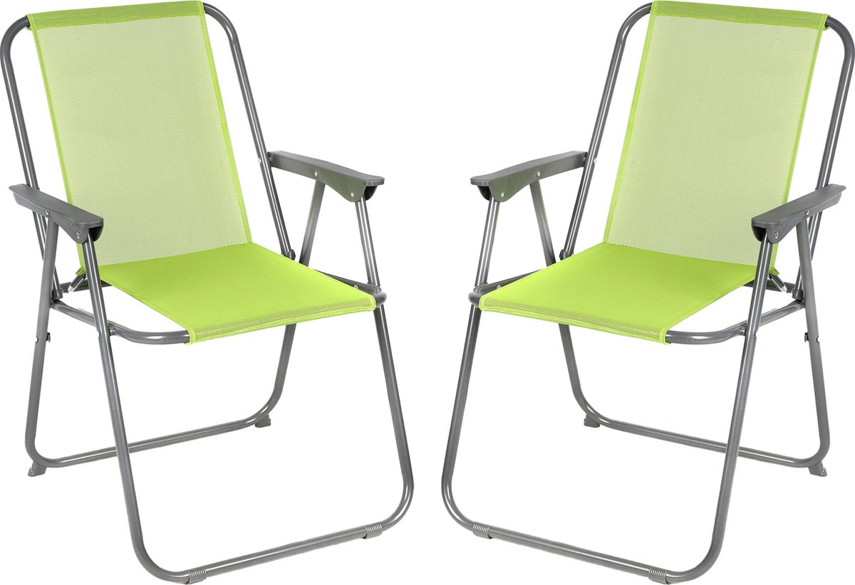 Sunnydays Picnic camping/strand stoel - 2x - aluminium - inklapbaar - groen - L53 x B55 x H75 cm