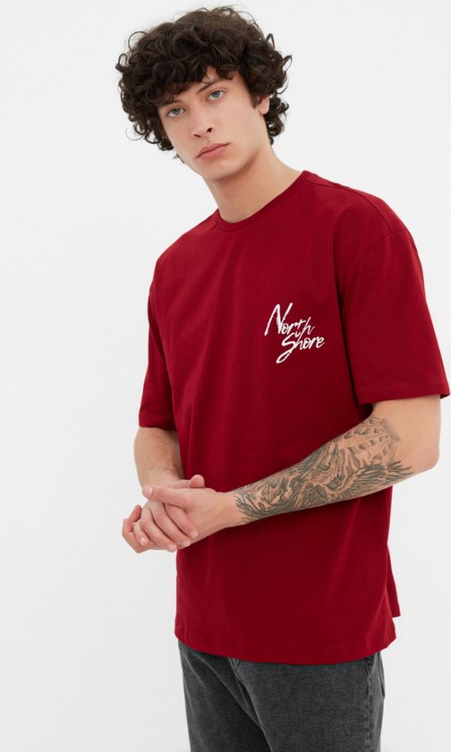 Trendyol TMNSS20TS1099 Volwassenen Mannen T-shirt Single - Bourgondië - M