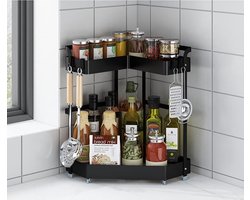 Kruidenrek Keukenrek Hoek Staand Frame Opbergrek met 2 niveaus Kruidenrek Keuken Werkblad Organizer Kruidenpotjes Werkblad Opslag (Standaard)
