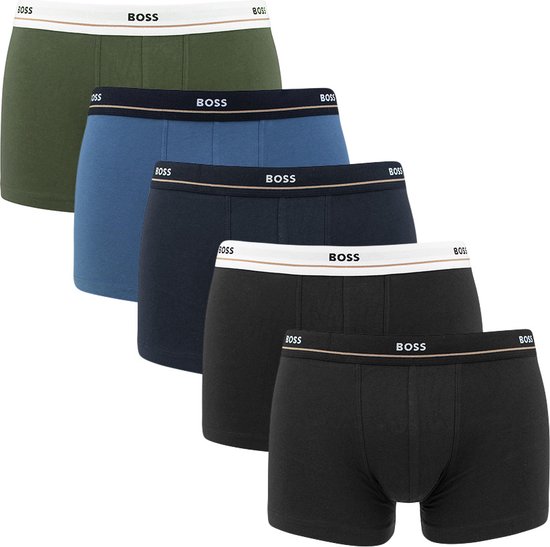 BOSS Boxer Uomo Essential Trunk, Confezione Da 5, Cotone Elasticizzato, Vita Elastica, Taglia Standard, Nero/Grigio