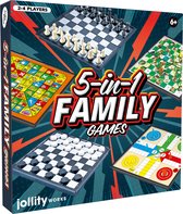 Jollity Works - 5-in-1 Family Games - Ganzenbord - Dammen - Schaken - Slangen en Ladders - Mens erger je niet