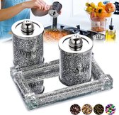 Zilveren kristallen peper shakers set van 3 handgemaakte geplette kristallen glazen containers gevuld met dienblad voor keuken eetkamer thuis