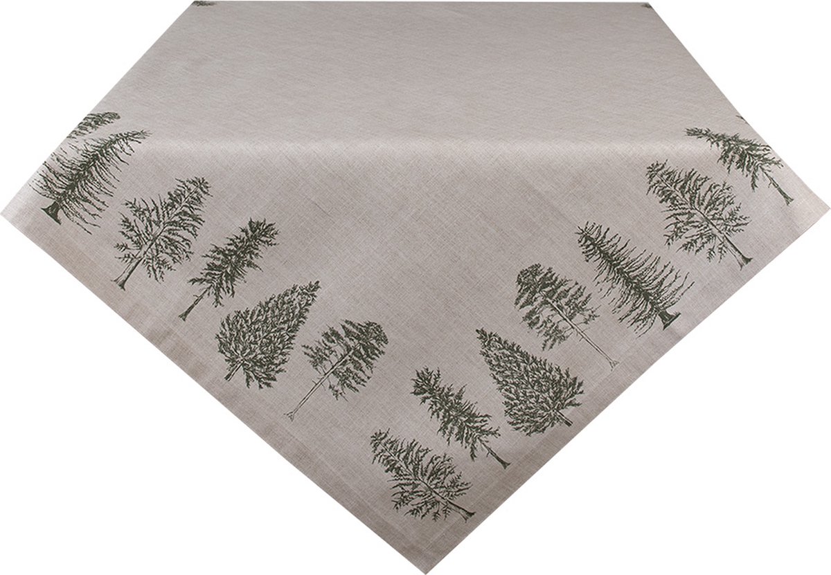 Clayre & Eef Tafelkleed 100x100 cm Beige Groen Katoen Dennenbomen