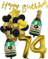74 Jaar Verjaardag Cijferballon 74 - Feestpakket Snoes Ballonnen Pop The Bottles - Zwart Goud Groen Versiering