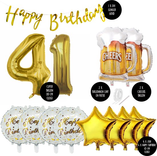 41 Jaar Verjaardag Cijfer ballon Mannen Bier - Feestpakket Snoes Ballonnen Cheers & Beers - Herman