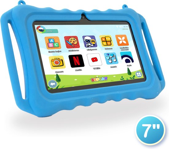 DePlay Kids Tablet – Kindertablet – Ouder Control App – Disney – Netflix Kids – Kinder tablet – Android 10.0 – 3000 Mah Batterij – Tablet Houder – Kidsproof Beschermhoes – Incl. Touchscreen Pen – Blauw