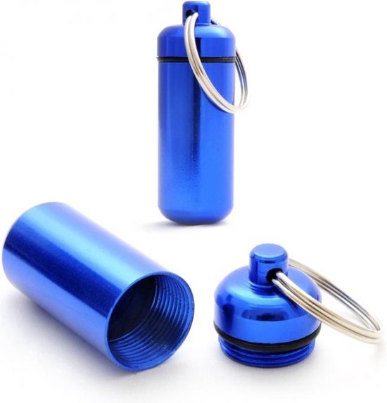 Boîte à pilules I Boîte à pilules en aluminium I Boîte à médicaments I Boîte à pilules I Porte-clés | Imperméable I 5 x 1,5 CM I Blauw