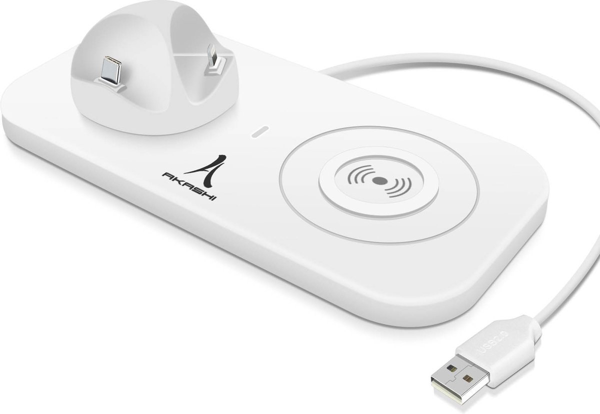 Universeel Oplaadstation 4-in-1 USB-C/Lightning/Micro-USB/QI Akashi Wit