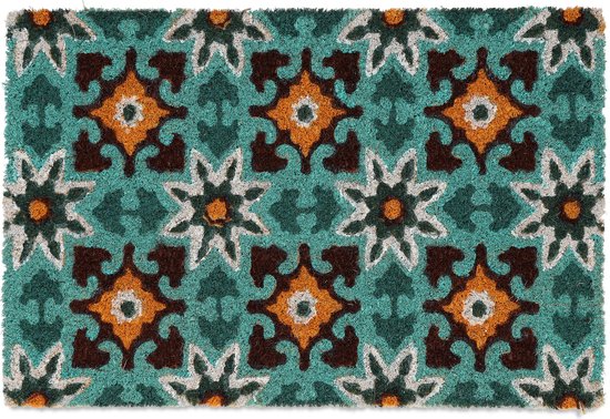 Relaxdays Deurmat oosterse print - kokosmat - 60x40 cm - patroon - voordeurmat - kleurrijk