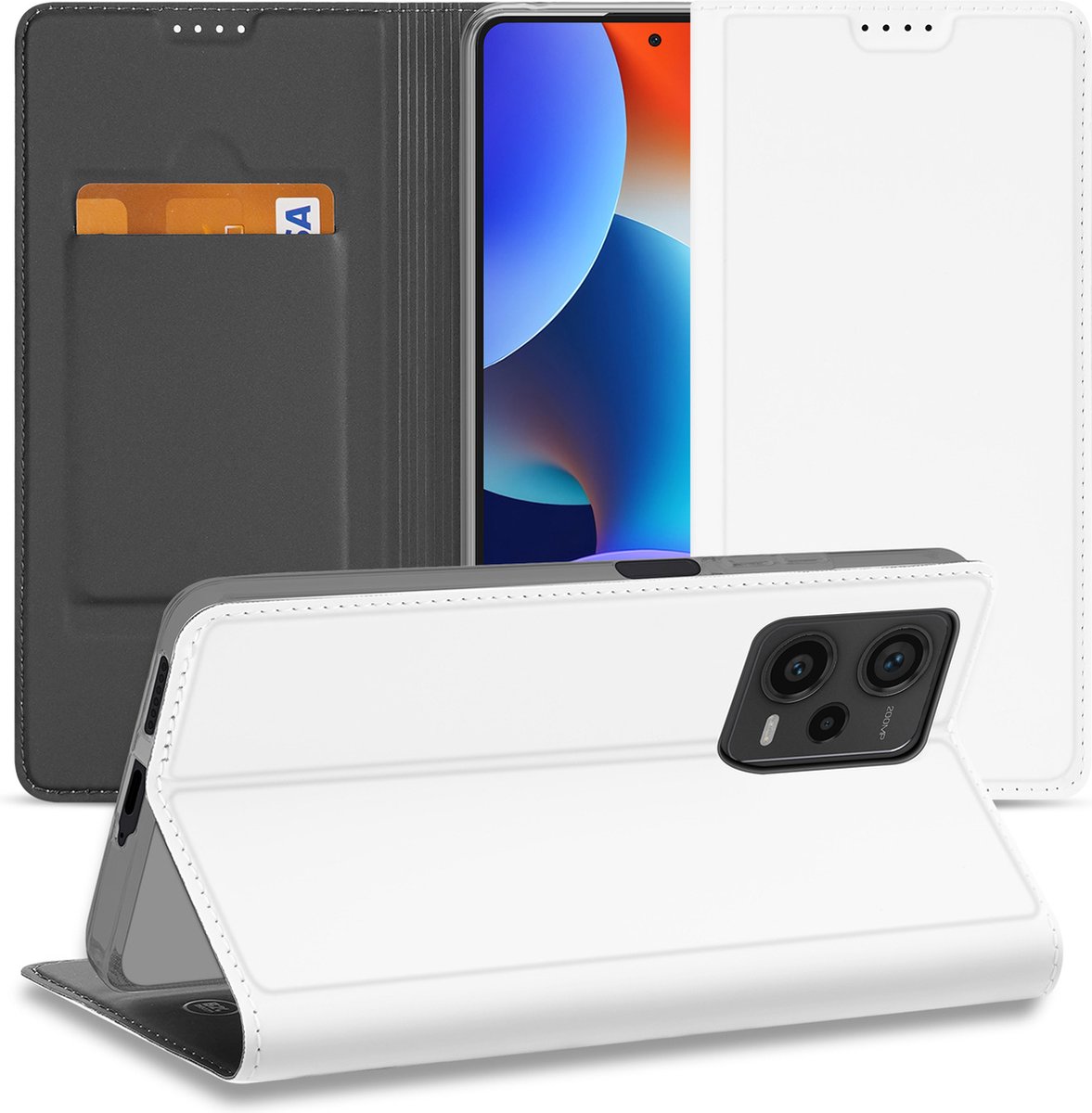 Stand Case Hoesje voor de Xiaomi Redmi Note 12 Pro Plus Wit met Pashouder