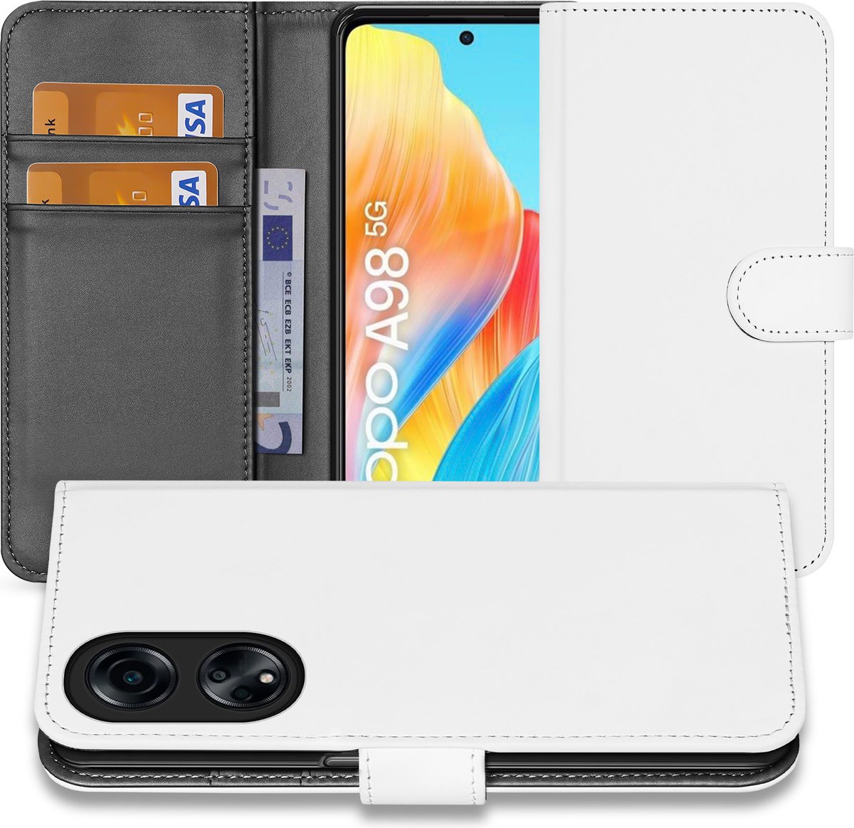 Boekhoesje voor Book Case Telefoonhoesje voor de OPPO A98 5G Wit met Pasjeshouder