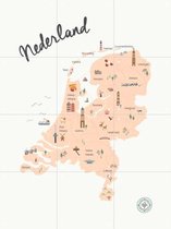 IXXI The Netherlands Kids Map beige - Wanddecoratie - Abstract - 60 x 80 cm