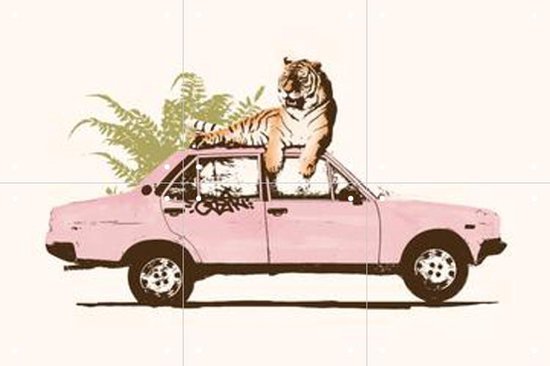 IXXI Tiger on Car - Wanddecoratie - Abstract - 60 x 40 cm