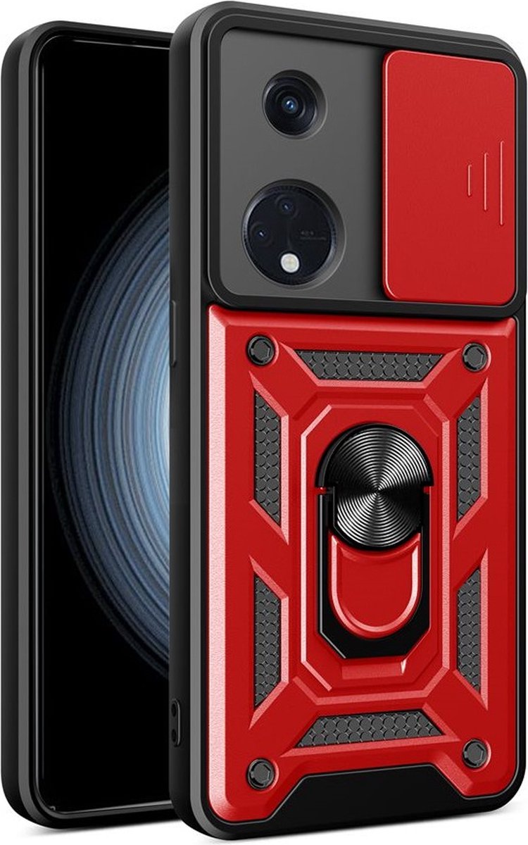 MobyDefend Hoesje - Geschikt voor Oppo Reno8 T - Pantsercase Met Draaibare Ring - Rood