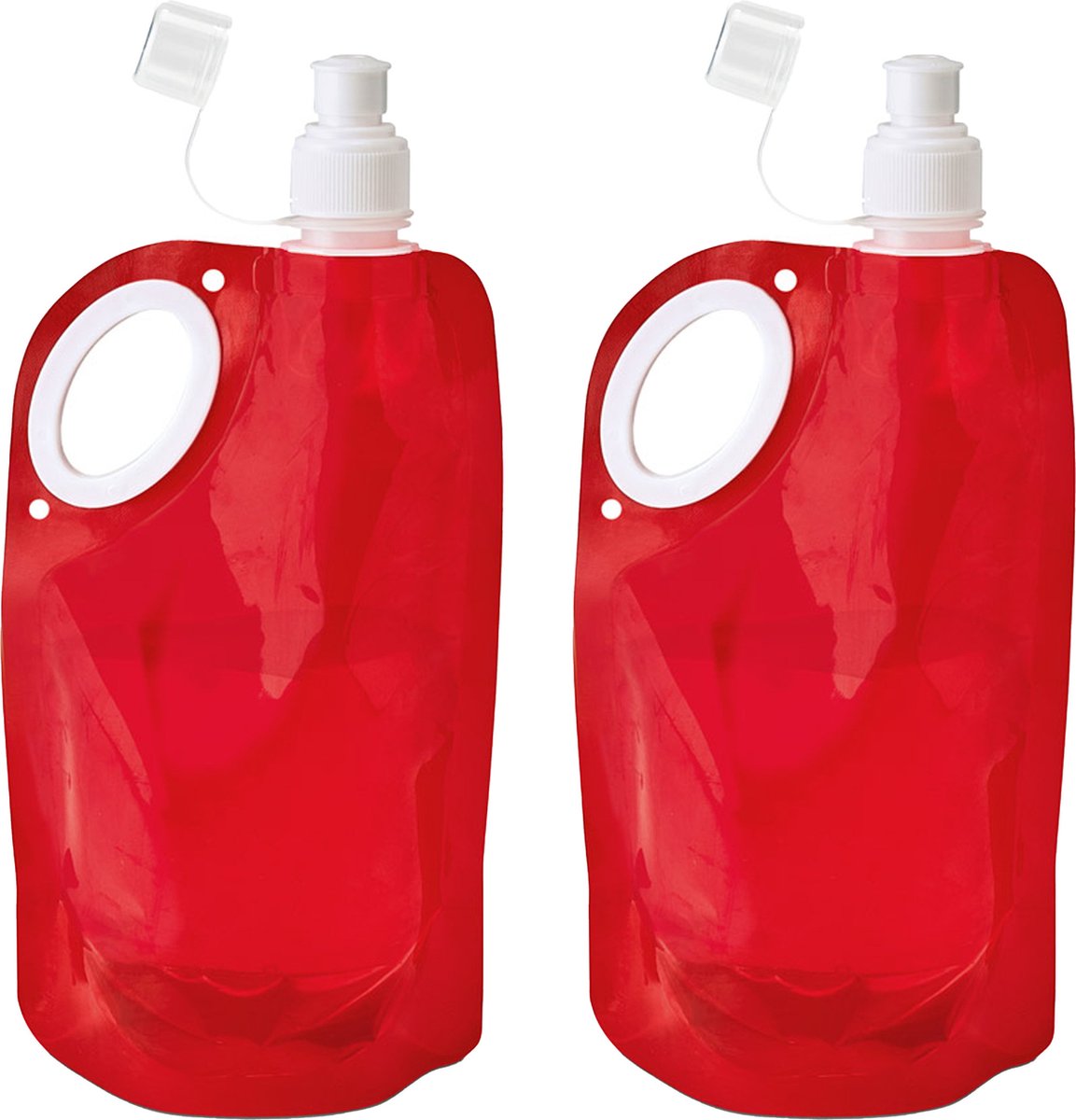 Waterfles/drinkfles/sportbidon opvouwbaar - 2x - rood - kunststof - 770 ml - schroefdop - waterzak
