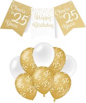 Paperdreams Luxe 25 jaar feestversiering set - Ballonnen & vlaggenlijnen - wit/goud