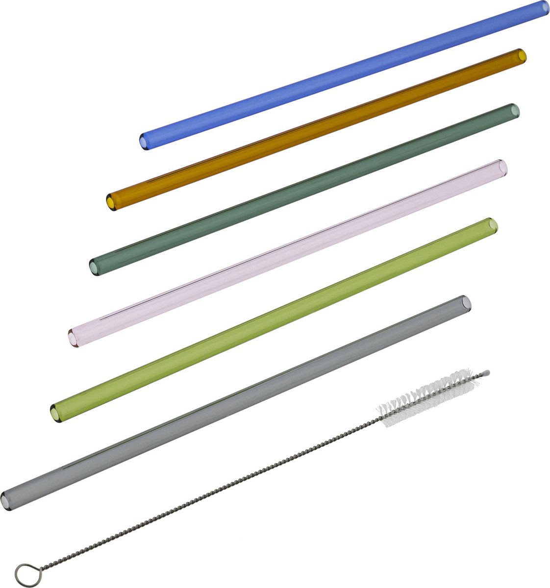 HI rietjes recht - set 6x - glas - met rager - gekleurd - 23 cm