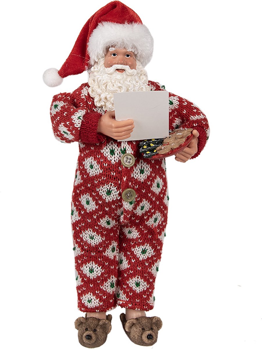 Clayre & Eef Beeld Kerstman 28 cm Rood Kunststof