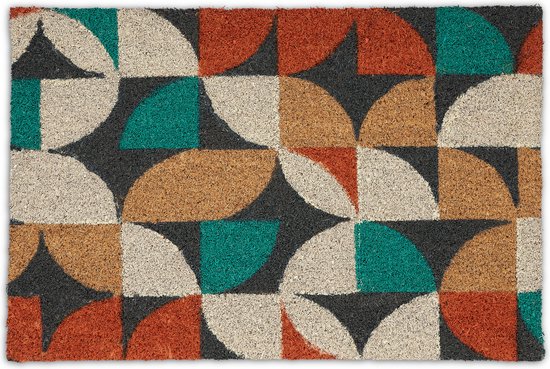 Paillasson Relaxdays rétro - antidérapant - tapis de noix de coco avec impression - porte d'entrée - intérieur - extérieur