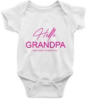 Hello Grandpa Rompertje - Roze Print , Maat S, 0-3 maanden, 50/56, go max, Korte Mouw, Nieuw Baby Cadeau, Zwangerschap , Aankondiging , Romper Baby Jongen Meisje