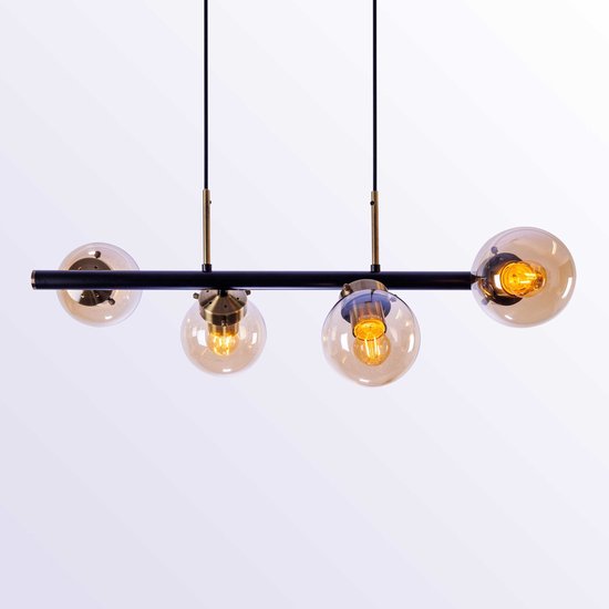 Lampe à suspension moderne 4 lumières avec verre ambré - Saba