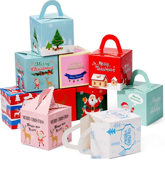THE TWIDDLERS 30 Coffrets Cadeaux de Noël avec Poignées (10 cm) pour Biscuits, Cupcakes, Gâteaux, Muffins, Petits Cadeaux et Friandises - Robustes et Réutilisables