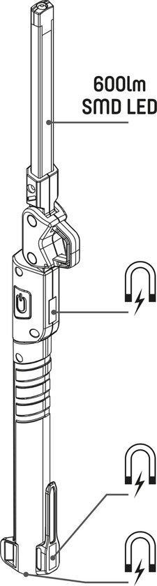 Baladeuse LED rechargeable 600 lm - Pliable & Sans fil - Avec aimant et crochet