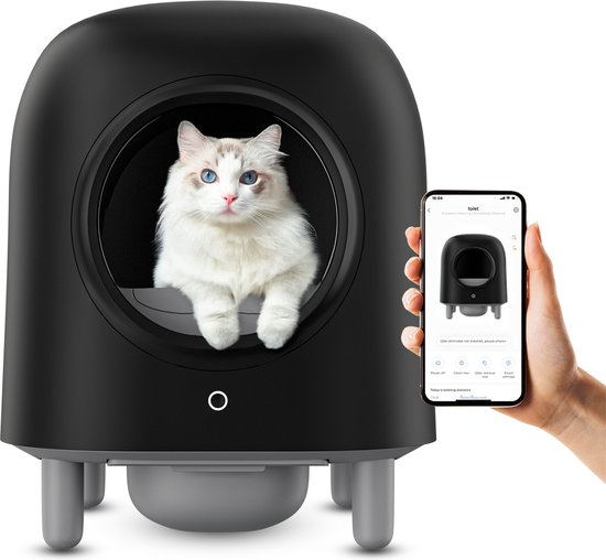 Petree Cube Zelfreinigende Kattenbak Automatisch - met App - Zwart - incl Mat Luchtverfrisser en 1 rol Afvalzakje