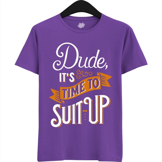 Dude Shuit Up | Vrijgezellenfeest Cadeau Man - Groom To Be Bachelor Party - Grappig Bruiloft En Bruidegom Bier Shirt - T-Shirt - Unisex - Dark Purple - Maat L