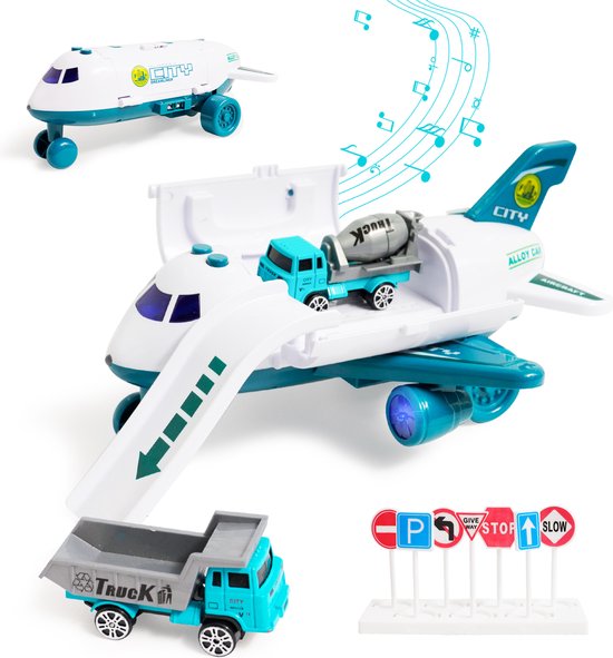Groot avion de transport-gros avion-jet d'eau-avec lumières colorées-avec 2  véhicules... | bol