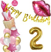 Snoes Beauty Helium Ballonnen Set 2 Jaar - Roze Folieballonnen - Slinger Happy Birthday Goud