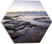 PVC Schuimplaat Hexagon - Stenen - Water - Wolken - 30x26.1 cm Foto op Hexagon (Met Ophangsysteem)