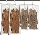 Vacuümzak met kledinghaken - opbergen van jassen, pakken en jurken - maximaliseer de ruimte in de kast, vacuüm ruimtebesparing voor thuis, reizen, 4 stuks (105 x 70 cm + 135 x 70 cm) - transparant
