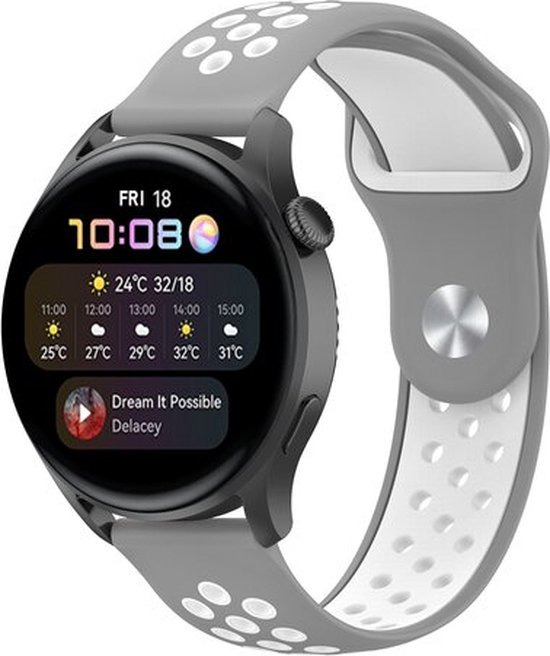 By Qubix Sport Edition bandje 22mm - Grijs + wit - Geschikt voor Samsung Galaxy Watch 3 (45mm) - Galaxy Watch 46mm - Gear S3 Classic & Frontier