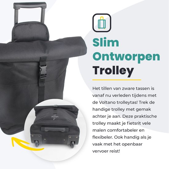 Voltano Fietstrolley Tas - Zwart - Fietstas en Trolley in 1 - 18-28 Liter - Koffer Fietstas - 100% Waterdicht van Voltano — afbeelding 2