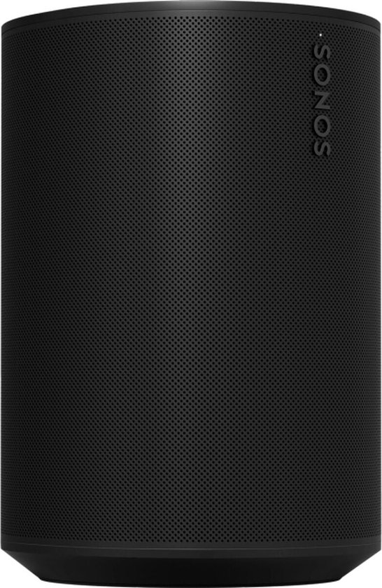 Zwarte Sonos Era 100 speaker met SONOS logo op de zijkant.