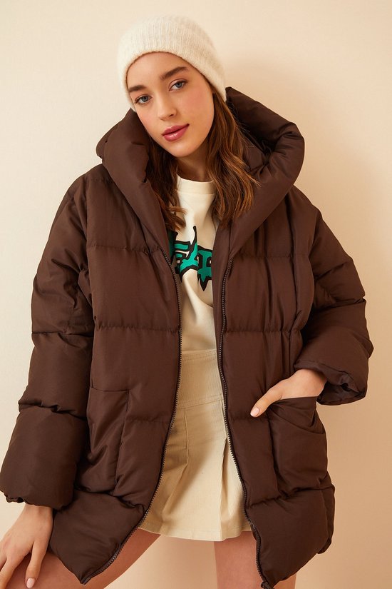 Women's Brown Hooded Oversize Down Jacket RV00002