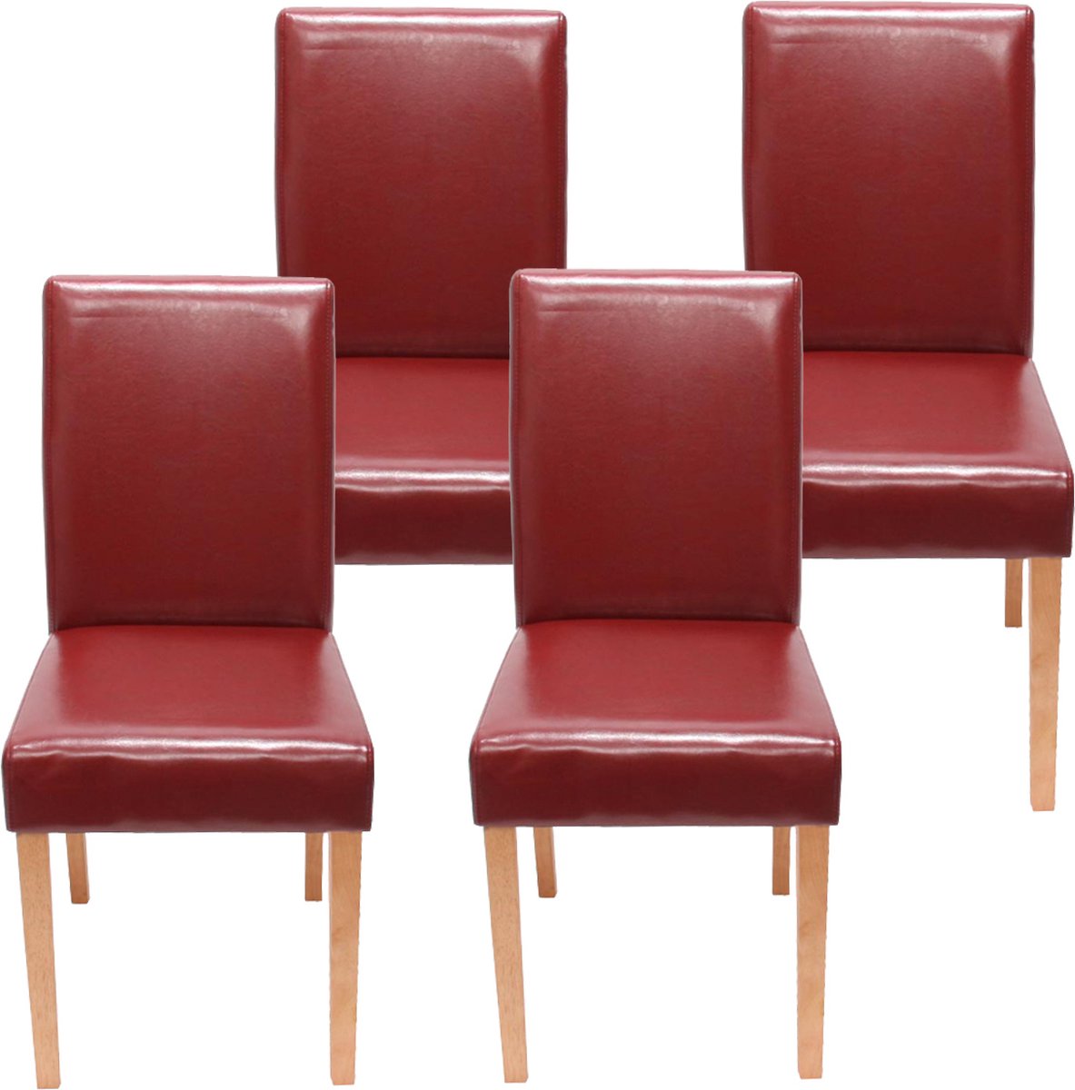 MCW Set van 4 eetkamerstoelen Keukenstoel Littau MVG-gecertificeerd ~ kunstleer, rode lichtgekleurde poten