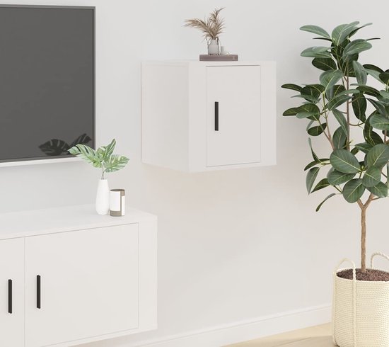 Unité murale TV The Living Store - naam - Fixation murale - 40 x 34,5 x 40 cm - Wit - Bois d'ingénierie