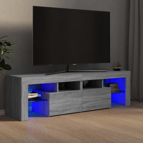 The Living Store Meuble TV avec éclairage LED 140x36-5x40 cm chêne sonoma gris - Meuble