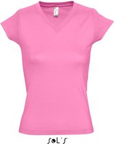 Dames t-shirt V-hals roze 100% katoen slimfit - Dameskleding shirts 42