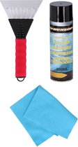 Vitres de voiture Grattoir à glace soft grip 25 cm avec spray de dégivrage pour vitres et chiffon antibuée - Extérieur et intérieur sans glace