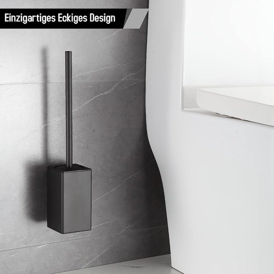 Wc Borstel met Houder - Toiletborstelhouder - Zwart - Hangend