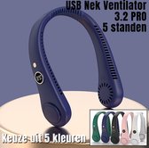 Allernieuwste ventilateur de cou USB .nl® 3.2 PRO avec 5 POSITIONS et affichage numérique - Ventilateur de cou sans lame 5000mAh - 21 x 16,5 x 6 cm - BLEU