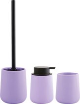 MSV Brosse de toilette dans support/distributeur de savon/tasse - set de salle de bain Malmo - céramique - violet lilas