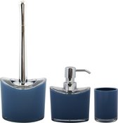 MSV Porte-brosse WC/distributeur de savon/gobelet - ensemble de salle de bain Aveiro - plastique - bleu foncé