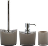 MSV Brosse de toilette dans support/distributeur de savon/tasse - set de salle de bain Aveiro - plastique - beige