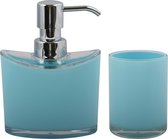 MSV Zeeppompje en drink/tandenborstel beker - badkamer set Aveiro - kunststof - lichtblauw